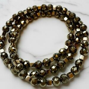Handmade Faceted Gold Hematite Stretchy Triple Wrap Bracelet